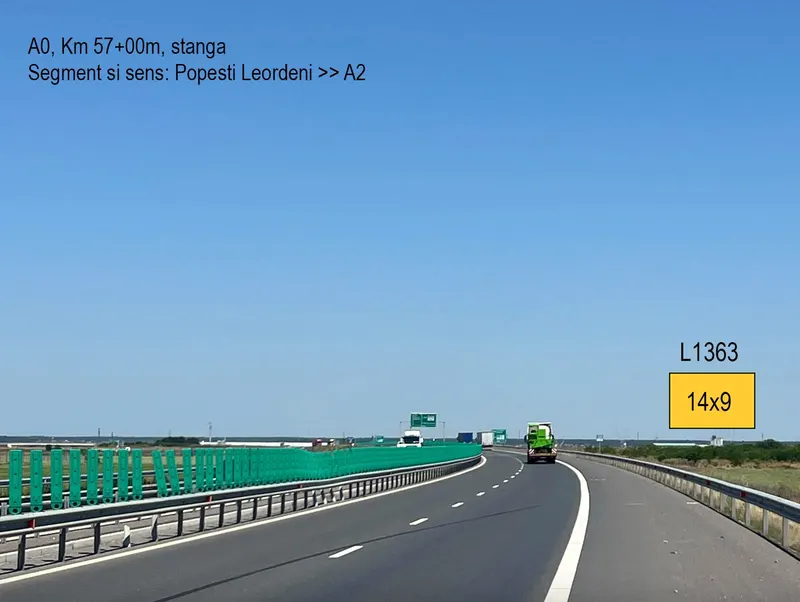 Panou publicitar 14x9 m pe Autostrada A0 km 57 stanga, zona Cernica