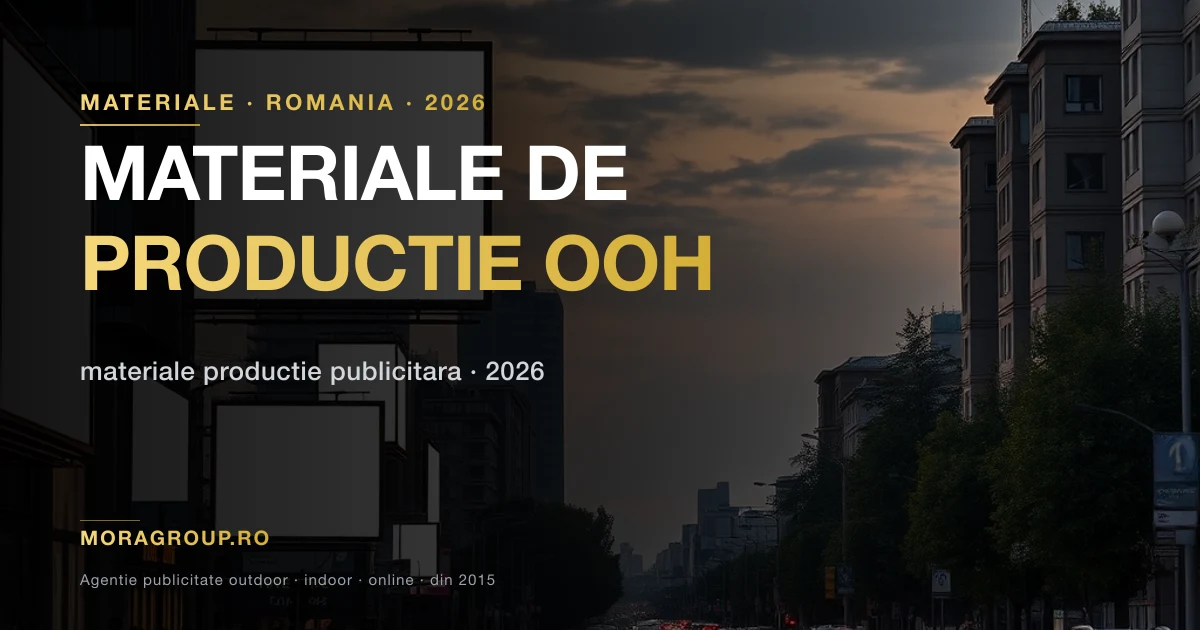 Materiale de productie publicitara pentru OOH — banner frontlit si mesh la montaj pe teren