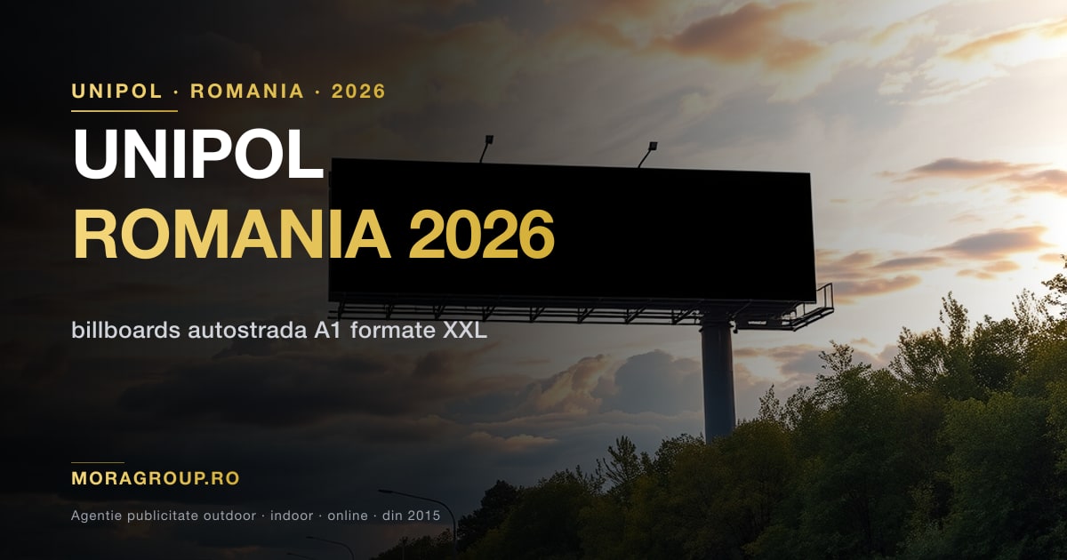 Unipol publicitar — structuri 18x6m pe artere 2026 Mora Group